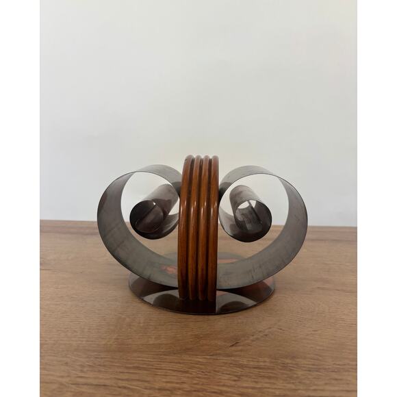 Vintage Art Deco Fred Farr Style Wood Brass Book Holder 1930s - Picture 7 of 7